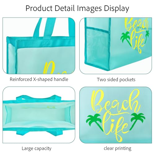 Scimdbg Large Beach Tote Bags With Funny Beach Phrases,Sandproof Foldable Mesh Bag For Poolside,Travel,Swimming | bright c...