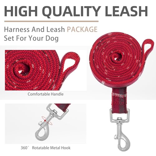 PUPTECK Soft Mesh Dog Harness and Leash Set Step-in Plaid Puppy Padded No Pull Vest Harness for XS Small Medium Sized Dogs...