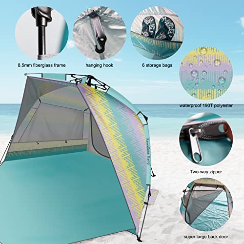 KawaGebo Kamp Beach Tent Sun Shelter for 4-6 Person - Pop Up Beach Tent UPF 50＋ UV Protection, Lightweight and Easy Setup ...
