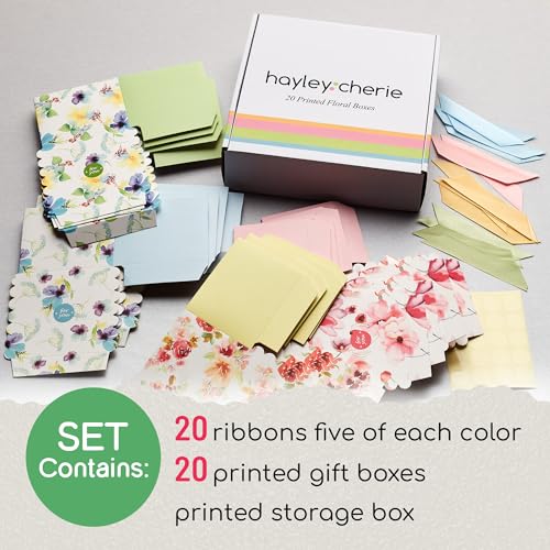 Small Floral Gift Boxes with Ribbons (20 Pack) 4” x 3.2” Cute Flower Decorative Mini Treat Boxes, Printed Spring Wildflowe...