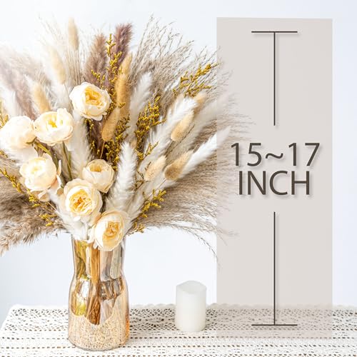 Boho Decor Bouquet - Artificial Flowers and Pampas Grass Decor kit,Mix Dried Flower Arrangement Bunny Tail Home Table Rust...