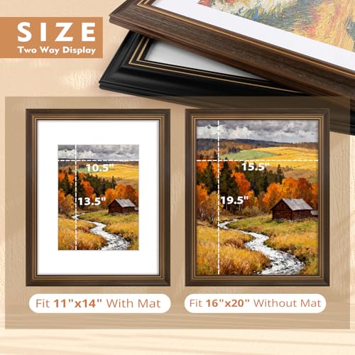 Golden State Art 16x20 Picture Frame Brown Gold Trim - Solid Wood Frame With Tempered Glass - Fits 16x20 without & 11x14 I...