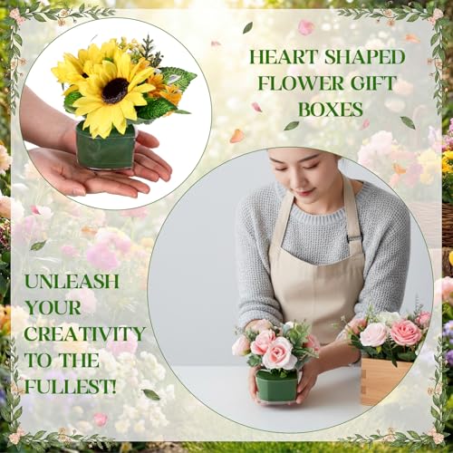 FunooFuno 12 Pcs Mother's Day Heart Shaped Plastic Boxes 2.95" x 2.95" Flower Box with Lids Floral Foam Mini Clear Heart C...