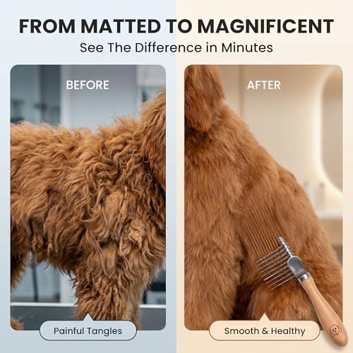 Dog Dematting Brush & Rake, Detangler Brush for Dogs, Comb Tool for Grooming, Best for Doodles, Poodles, Goldendoodles, Ca...