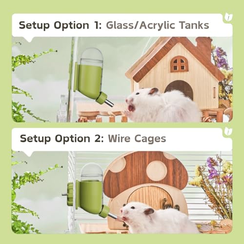 Hamster Water Bottle with Magnetic Holder, Freestanding Water Bottle for Glass Tanks, Suitable for Syrian Dwarf Hamsters G...