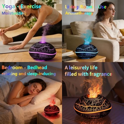 Candico 3-in-1 Aromatherapy Diffuser & Humidifier, 250ML Ultrasonic Aroma Essential Oil Diffuser with 7-Color Flame Night ...