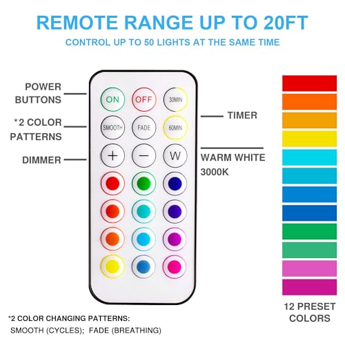 BLS LED Puck Lights with Remote Control, Wireless Under Cabinet & Closet Lighting, RGB 13 Color Changing Lights with Dimme...