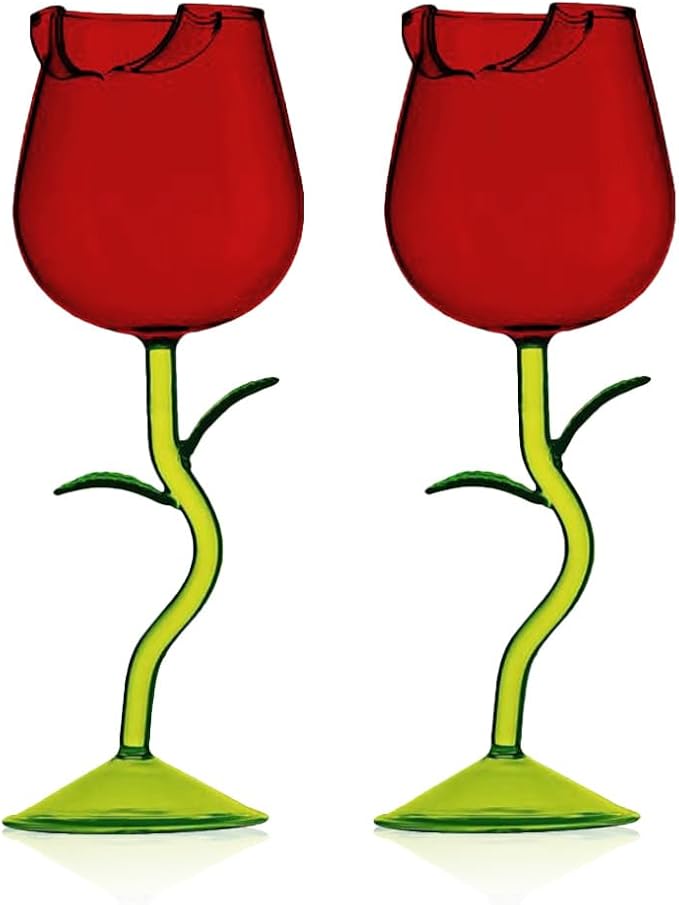 GKWW 2Pcs Rose Wine Glasses Creative Wine Goblet Rose Flower Shaped Wine Cocktail Glass Juice Glass for Valentine's Day We...