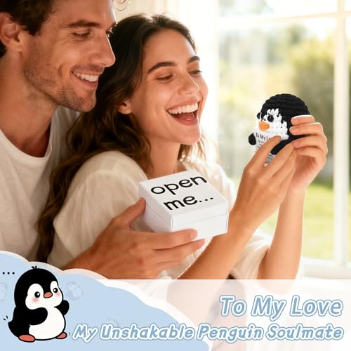 ZENLIV Gifts for Him Her Boyfriend Girlfriend, to My Love Handmade Crochet Penguin with Open Me Box, Anniversary Birthday ...
