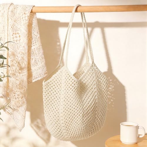 Crochet Tote Beach Bags for Women, Mesh Beach Tote Knit Bag, Summer Vacation Aesthetic Boho Hobo Shoulder Bag