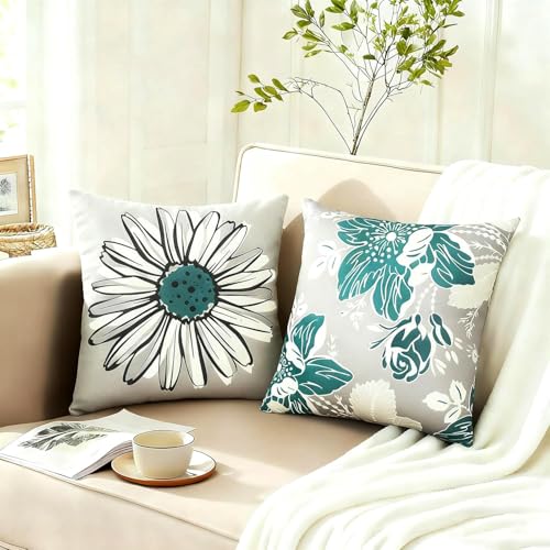 RYSMIYOU Decorative Throw Pillow Covers Set of 4 Green Pillow Covers 16x16 inch Farmhouse Throw Pillow Cover Linen Square ...