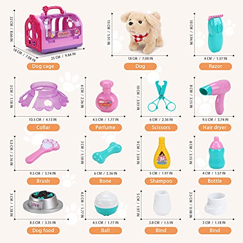 Sotodik Pet Care Play Set Electric Vet Play Set-Walking ,Barking,Tail Wagging Little Plush Dog Grooming Toys with Puppy Ca...