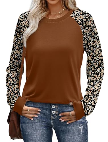 WIHOLL Long Sleeve Shirts for Women Color Block Raglan Tops Casual Crewneck Basic Tees Fall Clothes 2026 Fashion