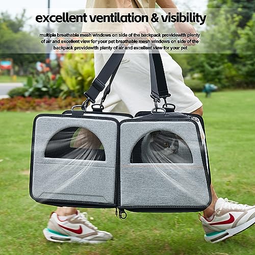 IC ICREATE.X Large Cat Carrier with Litter Box for Car Travel, Pet Carrier Bag 2-in-1，Double Cat Travel Transport Carrier ...