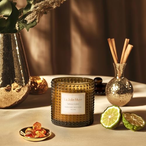 LA JOLIE MUSE Sahara Amber Scented Candle | Bergamot, Clove & Amber | 10 oz Soy Candle | Natural Soy Wax | 55 Hours Clean ...