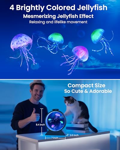 Eyesound Jellyfish Lamp,Whisper-Quiet Sensory Aquarium Light,7 Color Mood Night Light with Adjustable Water Flow & 8H Time...