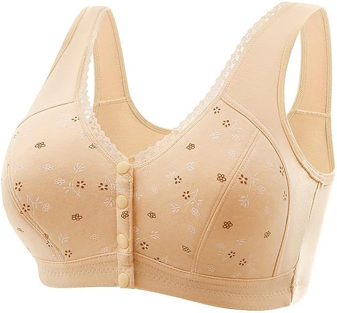 Daisy Bras for Older Women Front Closure Convenient Everyday Bras Mid Buttons Comfortable No Underwire Gathering Bras