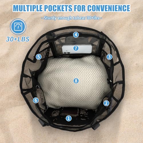 PIG PIG GIRL Mesh Beach Bag, Foldable Extra Large Beach Bags with Zipper Pool Bag with Portable Phone Pouch for Vacation Pool