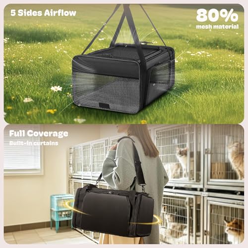 Top and 2 Sides Expandable Cat Carrier 18x13.5x9.5, TSA Airline Approved Dog Carriers for Small Dogs, Soft-Sided Pet Carri...