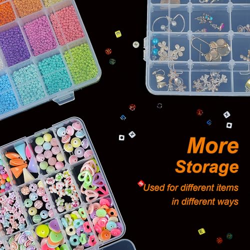 CGCG 3 Pack 7.9 x 5.8 inch Plastic Organizer Box with Adjustable Dividers 18 Grids Clear multi Compartment Storage Contain...
