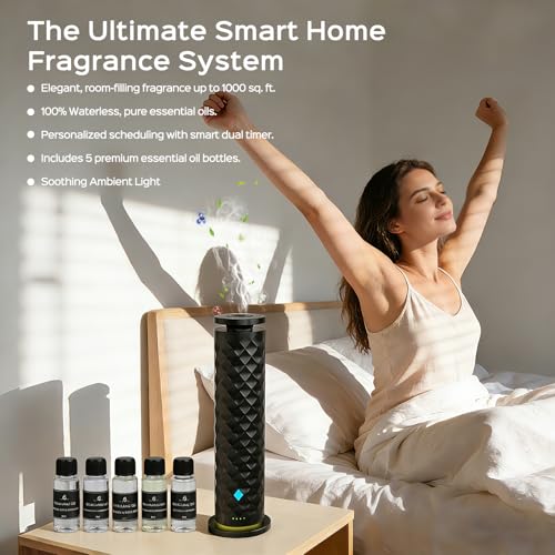 Waterless Scent Diffuser Starter Kit – Remote Control Cold Air Scent Diffuser Oil Machine with 5 Oils 1000 Sq Ft Coverage ...