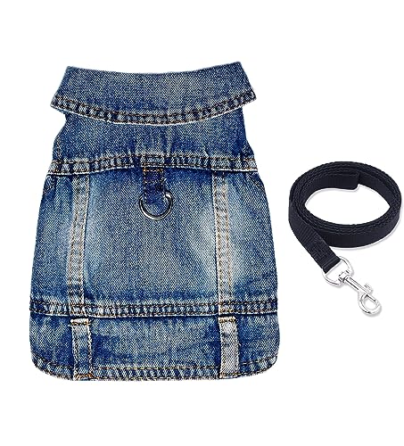 JcDuDoi Dog Jean Jacket Pet Blue Denim Coat for Puppy Small Dogs Fashion Classic Overalls Girl Male Boy Cat Costumes Vinta...
