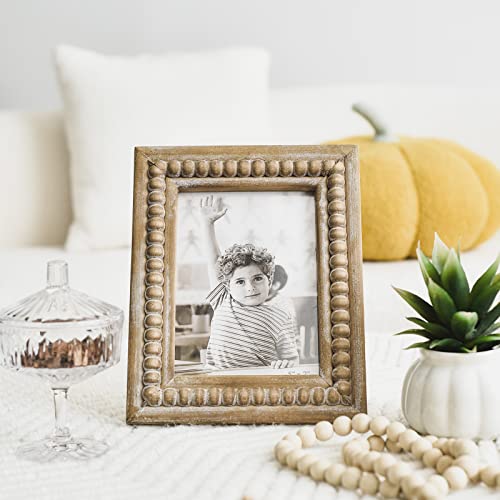 MACVAD Large Rectangular Natural Wood Picture Frame With Decorative Beads- Perfect for 5X7 Single Photos - Farmhouse Gift ...