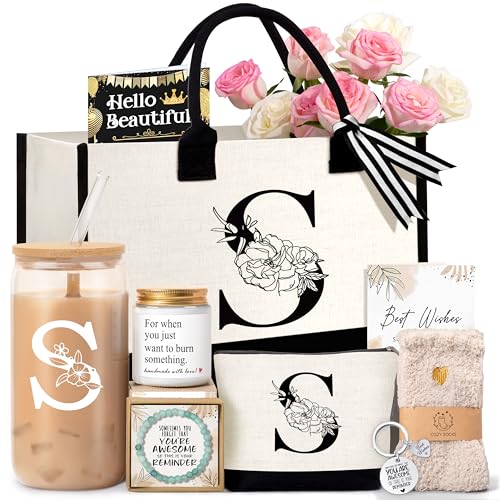 Lepiche Birthday Gifts for Women, Monogrammed Initial Gift for Teacher Wife Mom, Tote Bag
