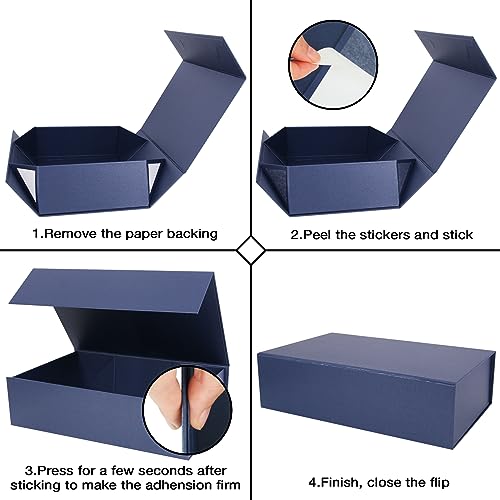 Aimyoo Navy Blue Magnetic Gift Boxes with Lids 10.5x7x3 in, Medium Bridesmaid Groomsman Proposal Box, Rectangle Collapsibl...