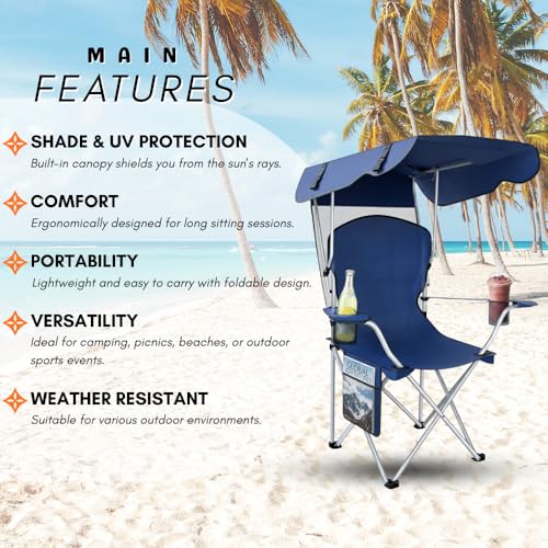 CozyBox Portable Folding Camping Chairs with Canopy Shade, Beach Chair for Adults, Durable Weather Resistant 600D Oxford C...
