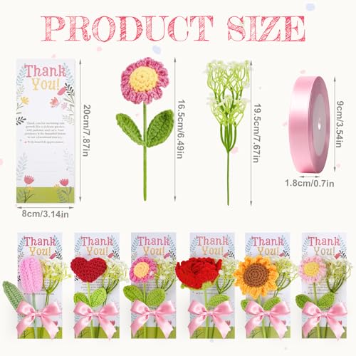 ONEHAUS Teacher Appreciation Gifts 12 Set, 36 Pcs Thank You Teachers Gifts in Bulk, Crochet Artificial Flowers with Teache...