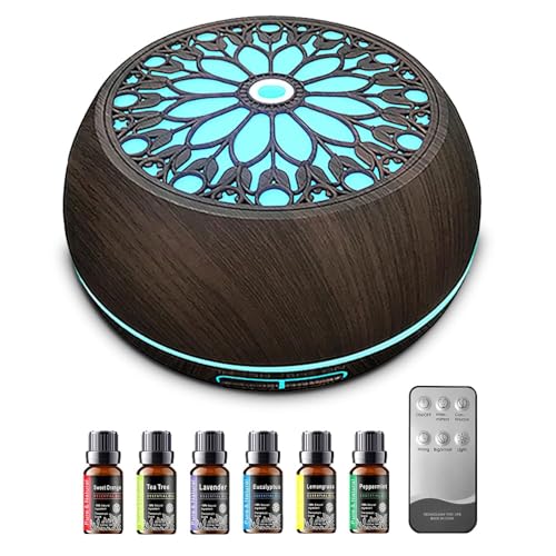 550ml Large Capacity Essential Oil Diffuser with 6 Aromatherapy Oils Set,Ultrasonic Air Humidifier with Timer and 7 Color ...
