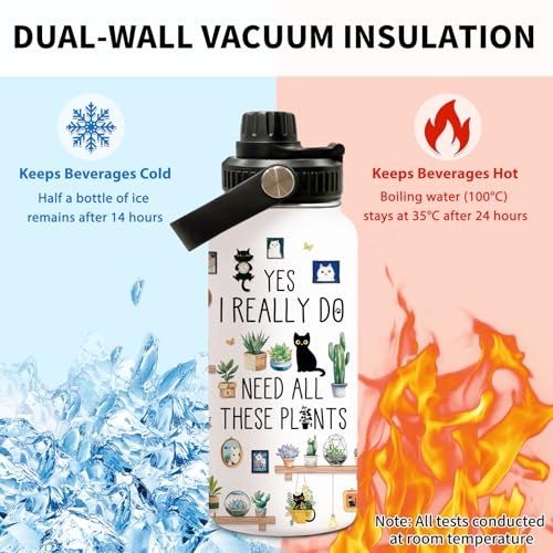 Uibunoo Gardening Gifts for Women, Plants Cat Water Bottle with Lid 32oz, Garden Gift for Plant Lovers Gardeners Lady Wome...