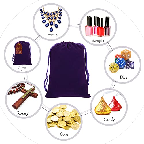 HRX Package 20pcs Velvet Bags, 5x7 inch Purple Cloth Gift Pouches Drawstring Baggies Sacks for Dice Ornament Jewelry
