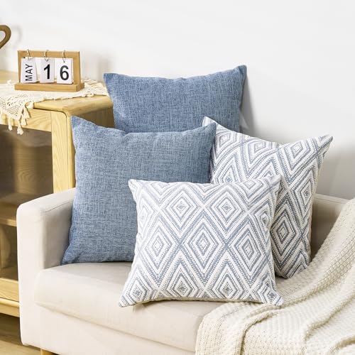 HPUK Decorative Throw Pillow Covers Set of 4 Square Couch Pillows Linen Cushion Cover for Couch Sofa Living Room, 18"x18" ...