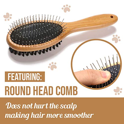 KylePet Dog Brush, Double Sided Pet Slicker Brush with Bamboo Handle for Dogs and Cats Long Hair Pets Grooming Comb for Re...