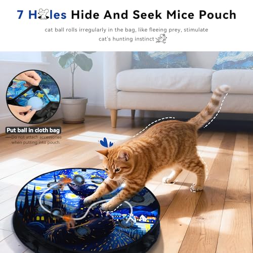 KiwiLove Interactive Cat Toy with Motion Activated Ball & 7-Hole Play Mat, Hide and Seek Exercise Game for Indoor Cats, Au...