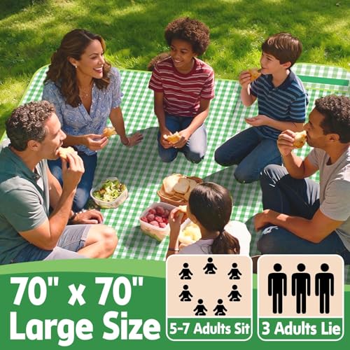 Pesilo Large Picnic Blanket Beach Blanket 70'' x 70'', Outdoor Waterproof Sandproof Foldable Blanket, Camping Garden Grass...