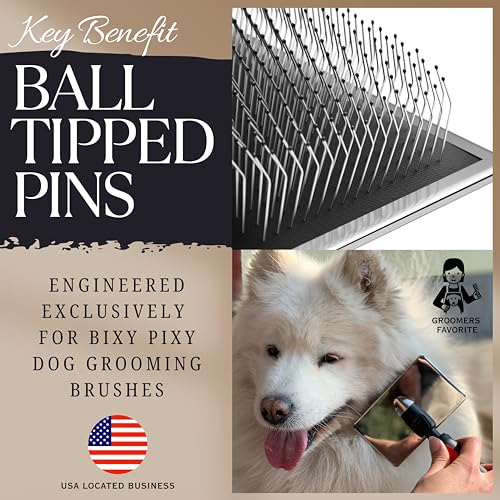 Bixy Pixy Dog Slicker Brush - Large - Protective Ball Tipped Pins Massages Pet Skin - Professional Groomer Dog Brush for G...