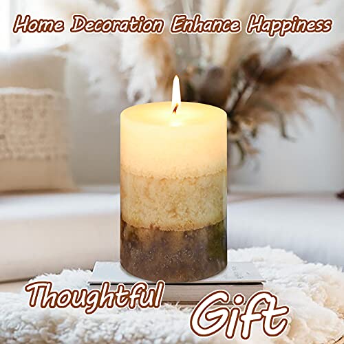 Pillar Candles Vanilla Cupcake Scented Immeiscent Aromatherapy Candle 50+ Hours Clean Burning Long Lasting Mottled Layered...
