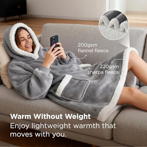 Bedsure Blanket Hoodie, Wearable Blanket Hoodie as Gifts for Mom, Birthday Gifts for Women Kids Teens Mother's Day Sherpa ...