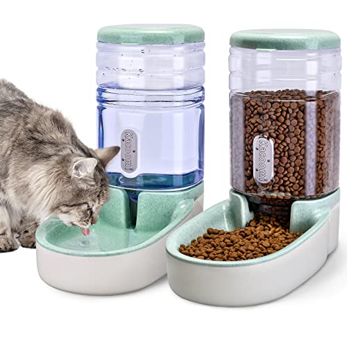 Kacoomi Automatic Dog Cat Feeder and Water Dispenser Gravity Food Feeder and Waterer Set with Pet Food Bowl for Small Medi...