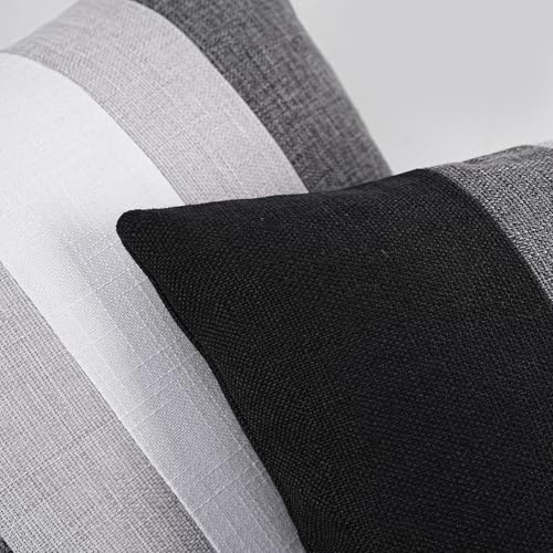Adabana Modern Pillow Covers 18x18 Set of 2 Farmhouse Decor Patchwork Linen Cushion Covers for Couch Living Room Bed Black...