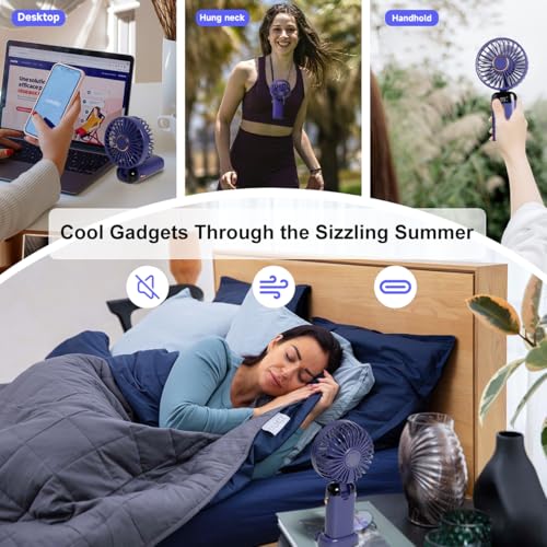 Aucoofany Portable Handheld Fan, 12 hours, Upgrade 3200mAh Portable Fan with LED Display, 90° Foldable, 5 Speed Wind,Hand ...
