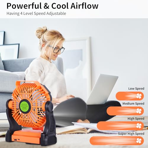 TDLOL Portable Fan Rechargeable Battery Powered Fan,270°Pivot Cordless Battery Operated Camping Fans with LED Light & Hoo...