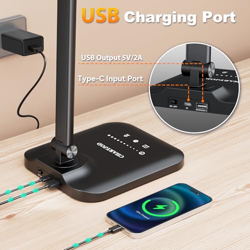 CHARYJOD LED Desk Lamp for Office Home, Height Adjustable Architect Desk Light with USB Adapter, Stepless Dimming Desk Lam...
