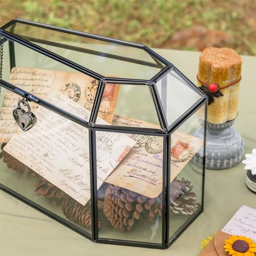 NCYP Gothic Glass Box with Swing Lid and Lock, Geometric Keepsake Card Display Organizer for Wedding Party - Halloween Dec...