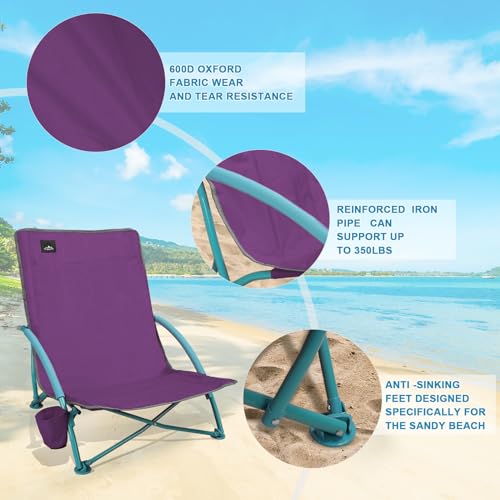 Northroad Low Folding Beach Chair,Portable Lightweight Lowback Sling Chair, Outdoor Low Seat Camping Chair w/Cup Holder & ...