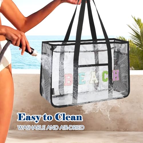 Fammart Clear Beach Bag for Women, Large Pool Tote Cruise Vacation Essentials - Zipper Closure, Waterproof, Sandproof