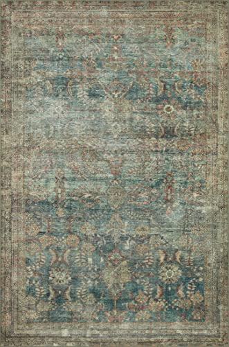 Loloi Magnolia Home by Joanna Gaines Banks Collection BAN-01 Ocean/Spice 2'-3" x 3'-9" .13" Pile Height, Machine Washable,...
